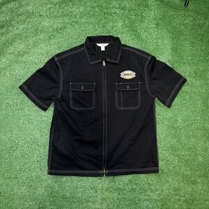 Old Navy Black Short Sleeve Moto Zip Shirt Men's Medium